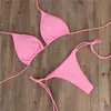 Biquíni sexy de duas peças para mulheres, estilo europeu e americano, com amarração no pescoço, conjunto de três peças multicolorido ajustável