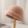 Sombrero de Punto Peludo de Ala Ancha para Mujer, Estilo Japonés, Circunferencia de Cabeza Grande, Ala Enrollada, Sombrero de Copa Redonda tipo Cubo, Sombrero de Pescador para Otoño e Invierno, Cálido