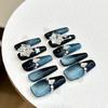 Nuevas uñas postizas de ojo de gato de zafiro hechas a mano, con degradado negro, largas y extraíbles, parches de lujo con diamantes grandes.