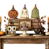 Productos de madera, un artículo popular para ventas transfronterizas: un juego de 6 decoraciones de fantasmas de madera peculiares para Halloween, una colección de figuritas de madera