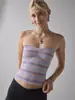 Top de camiseta de tubo a rayas sexy retro Y2K europeo y americano para mujer, camisola, top corto, top sin mangas de hombros descubiertos