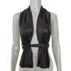 Verano Transfronterizo Nuevo Estilo Europeo y Americano Chaleco para Mujer de Piel Sintética con Cuello Halter y Diseño Hueco, Corte Ajustado, Top sin Espalda con Atado en Stock