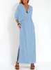 Novidades de Verão Roupas Femininas de Comércio Exterior Transfronteiriço Europeu e Americano, Site Independente de Primavera Aliexpress Moda Vestido de Cintura Alta com Fenda e Decote V