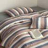 Estilo Americano Estilo Old Money Color Retro Rayas Giratorias Juego de Cama de Cuatro Piezas Clase A Funda de Edredón de Algodón Puro Sábana para Dormir Desnudo en las Cuatro Estaciones