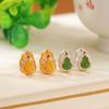Yilu Plata S925 Plata Pura Chapado en Oro Jade Hetian Jadeíta Ámbar Calabaza Hueca Vintage Envejecido Moda Pendientes de Clip