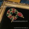 Broche de serpiente Hirling de piedra natural con incrustaciones de ágata roja y verde de cobre de la época occidental de la antigüedad, estilo retro de la industria pesada 1