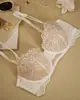 Lingerie floral de renda francesa nova transfronteiriça com alças finas, projetada para fazer seios grandes parecerem menores e fornecer suporte lateral, para mulheres