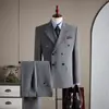Traje de Negocios Cruzado para Boda de Novio Traje de Hombre Elegante Versátil Moda Delgado Profesional Ropa Formal Traje Elegante