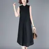 Vestido de algodão e linho para mulheres, cor sólida, estilo elegante, nova versão coreana do verão de 2026, corte solto, emagrecimento, versátil e que disfarça a barriga