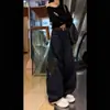 Outono/Inverno 2026 Novo Jeans de Cintura Alta Retrô com Estampa de Leopardo Patchwork Perna Curva Solto Casual Perna Larga para Mulheres Tendência
