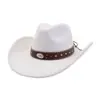 Chapéu de Cowboy de Lã Feminino Ocidental de Fronteira Chapéu de Cavaleiro Preto Chapéu de Feltro Decorado com Rebites Aba Curvada Cartola