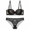 Conjunto de lingerie sexy de renda transfronteiriça, sutiã push-up para realçar seios pequenos, suporte lateral para os seios, anti-queda, conjunto de sutiã com sustentação