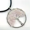 Colgante Redondo de 30 mm Árbol de la Vida Cristal Natural Ágata Árbol Colorido Árbol de la Fortuna Grava Envuelto en Alambre Accesorios Ecológicos