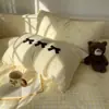 Funda de Almohada Bordada de Algodón Puro Lavado Clase A Estilo Niña con Lazo Funda de Almohada Cuero