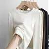Liquidação Linha de Beleza Jimei Algodão Escovado Gola Redonda Base Macia Manga Longa Feminina Slim Fit Versátil Top Único