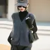 Nuevo chaleco cárdigan de punto de cachemira y lana para otoño e invierno con cuello, top sin mangas forrado de polar