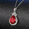 Collar de Clavícula de Turmalina con Colgante de Rubí Curvo de Doble Luna para Mujer Japonesa y Coreana, Chapado en Plata con Colgante en Forma de Gota de Quilate