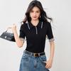 2025 Verano Nuevo Moda Americana Color Contraste Ajustado Camiseta Corta de Punto Camiseta Base Lel Top de Manga Corta para Mujer
