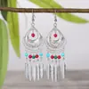 Brincos de Franja Estilo Étnico Retrô Brincos de Prata Imitação Miao Turismo de Yunnan Brincos Exagerados de Alta Qualidade Boêmios