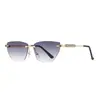 Gafas de sol sin montura con borde cortado, estilo retro europeo y americano, populares entre las celebridades de internet, estilo de moda ojo de gato con degradado, de importación transfronteriza