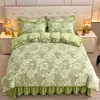 Conjunto de quatro peças de veludo de leite espesso, capa de edredom de fleece de coral dupla face, lençol e capa de edredom de flanela de fleece de mink dourado conjunto de três peças, atacado