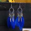 Pendientes de Plumas Bohemios Transfronterizos, Accesorios Personalizados de Estilo Retro para Vacaciones, Pendientes Largos Exquisitos con Borlas de Estilo Étnico