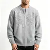 Cárdigan de punto con cremallera y cuello de béisbol para otoño e invierno de Amazon transfronterizo, chaqueta suéter casual jacquard en relieve retro para hombre
