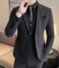 Conjunto de Traje para Hombre de Primavera y Otoño, Ropa Formal de Negocios de Color Sólido, Traje de Dos Botones para Hombre con Pantalones y Chaleco, Negro