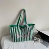 Bolso de Hombro Rayado de Doble Cara Nuevo de Verano Bolso de Lona con Estampado de Letras Lindas Bolso de Lona de Gran Capacidad Simple con Letras para el Trabajo
