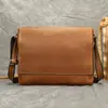 Bolsa de Ombro Nova Moda Europeia e Americana Transfronteiriça em Couro Genuíno, Bolsa Transversal de Couro Crazy Horse Retrô para Negócios, Bolsa Transversal Tendência de Grande Capacidade