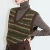 Tricô Jacquard Contrastante em Camadas Francês com Decote em V para Mulheres 2024 Outono e Inverno Novo Tricô