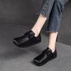 Shanghai Jiejie Otoño e Invierno Nuevos Zapatos Retro con Cordones Delanteros para Cuatro Estaciones de una Sola Capa Estilo Mori, Zapatos de Mujer de Cuero Cómodos y Combinables con Cabeza Cuadrada