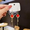 Pendientes de lazo de terciopelo rojo con ambiente de moda, temperamento femenino, flor dulce, borla larga, pendientes Joker al por mayor