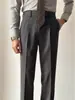 Calça de Terno de Moda Tendência de Cintura Alta para Homens, Calça de Alfaiataria Reta com Caimento, Calça Casual Versátil de Cor Sólida