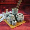 Conjunto de Potes Cerâmicos Estilo Japonês para Condimentos Porta-Palitos Porta-Azeite Potes para Condimentos Porta-Hashis Gaiola para Hashis Pote para Pimenta Porta-Vinagre Garrafa de Molho de Soja
