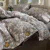 Novo conjunto de quatro peças de algodão e linho vintage espesso com estampas florais frescas, estilo original de linho com botões para outono e inverno, conjunto de três peças de algodão puro para dormitório