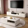 Mesa de Centro Sala de Estar Hogar Moderno Simple Estilo Crema Mueble de TV de Pie Madera Maciza Apartamento Pequeño Almacenamiento Almacenamiento Mueble de TV