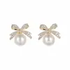 Brincos de pérola de arco de diamante completo retrô francês verão feminino luz de luxo design de nicho brincos 2022 nova moda