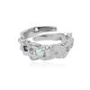 Anel Textura Estilo Coreano Luxo Leve Feminino Textura Ondulada Design Diamante Cor Geométrico Oval Pedra Concha Abertura Anel de Dedo