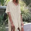 Suéter Calado Europeo y Americano Tejido de Playa Anti-Exposición Protección Solar Moda Vacaciones en la Playa Top de Color Sólido Tejido