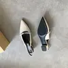 Sandalias de Tacón Grueso Estilo Francés con Punta Abierta Zapatos de Hada 2025 Nuevo Verano con Vestido Punta Fina Tacón Medio Bajo Espalda Abierta Zapatos de Una Sola Tira