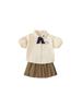 Traje de Verano Jardín Bangxuan Ropa para Niños Traje de Actuación Falda Plisada para Niña Camisa Estampada con Solapa Conjunto de Dos Piezas Traje Estilo Universitario