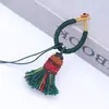 Nudo de Diamante Cielo Estrellado Hilo de Algodón Hebilla de Anillo Llavero Pequeño Borla Accesorios Colgante para Teléfono Móvil DIY Corto Grueso Borla Degradado