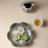 Diseño Colaborativo por Diseñadores Independientes de las Dinastías Tang y Song: Bandeja de Cerámica con Patrón de Encaje para Té, Accesorio para Ceremonia del Té, Bandeja para Servir Té Seco, Bandeja para Bocadillos de Té