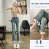 Jeans com Renda Estilo Nacional Feminino Verão 2024 Novo Cintura Alta Emagrecedor Bordado Dividido Tubo Fumê Reto Calças