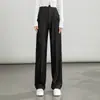 Calça drapeada versátil para primavera e verão popular design de linha brilhante cintura alta perna larga feminina emagrecedora Fang Jeans calça reta com linha contrastante
