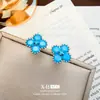 Novos Brincos Minimalistas Turquesa de Trevo de Quatro Folhas Estilo Chinês, Pequenos e Elegantes, Adequados para o Dia a Dia, Brincos Modernos e de Alta Qualidade
