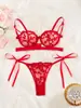 Encantador conjunto de lencería sexy de malla con bordados de estilo europeo y americano, fino, con aros, push-up, nuevo, con corazón de cinta