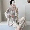 Pijamas de seda de algodón para mujer, primavera y verano, nuevos, talla grande, manga larga, traje estampado, Internet Celebrator, estilo vivo, rayón, ropa para el hogar, otoño