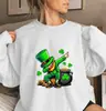 Outono Inverno Algodão Gola Redonda Manga Longa Tricô Padrão Decoração Dia de São Patrício Marca Chinesa Moda Feminina Tops